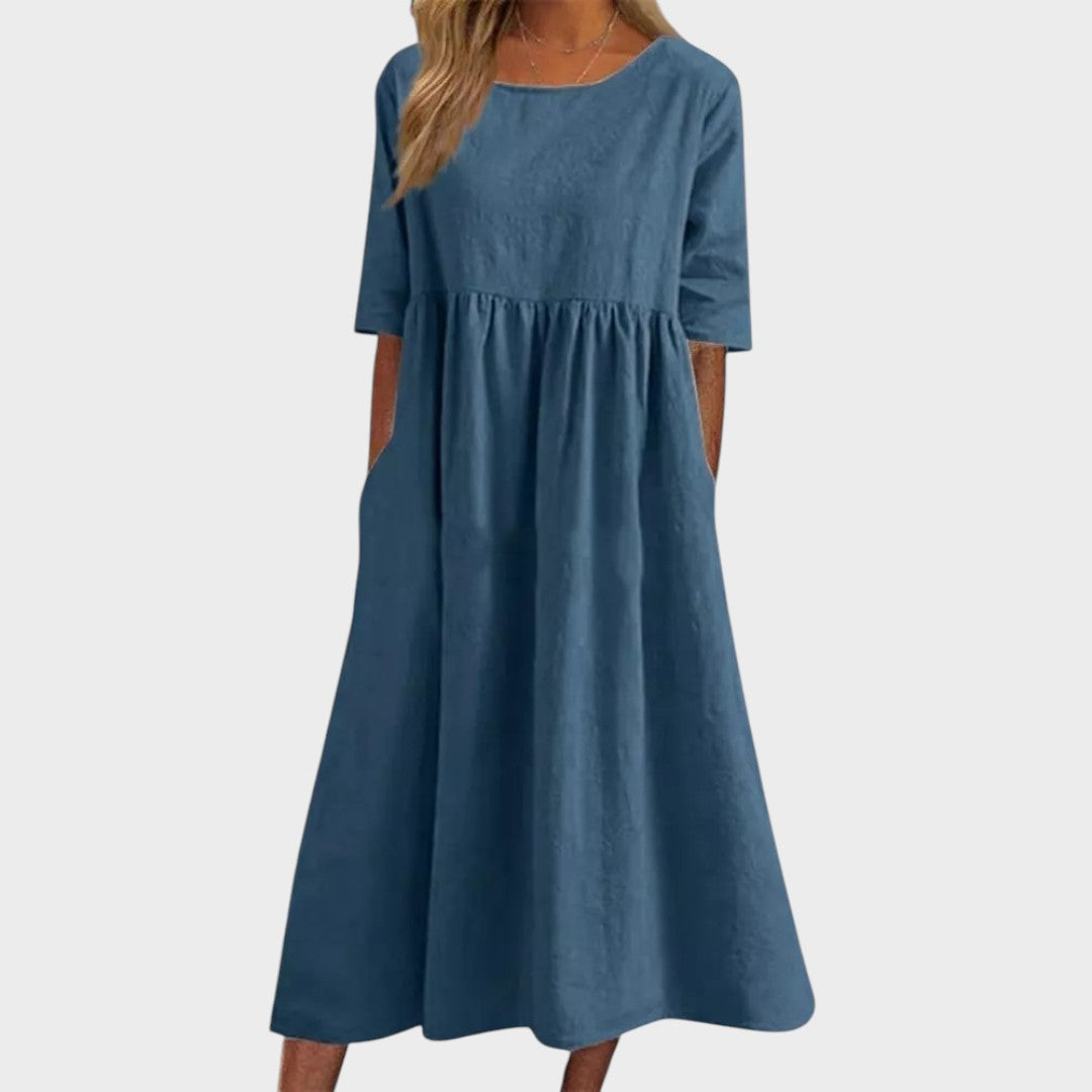 Lucia | Round neck cotton dress with waist detail