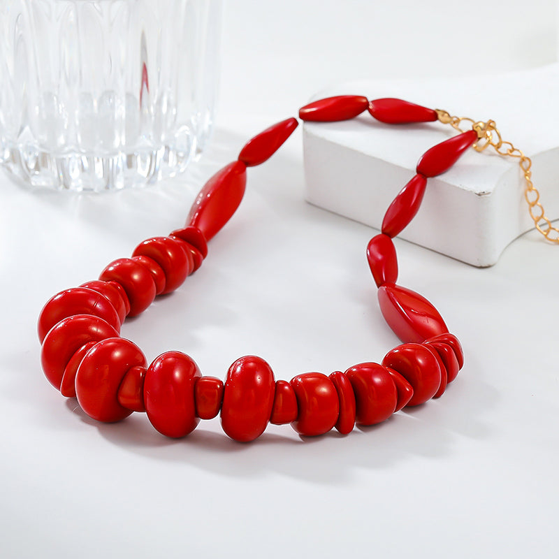 Set de Dos Piezas Collar de Coral Rojo Bohemio