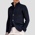 Cárdigan de Punto Acanalado – Cuello Alto y Estilo Elegante