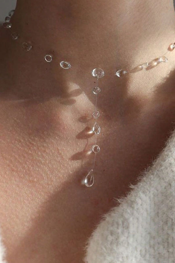 Collar Gargantilla de Cristal Transparente en Forma de Gota