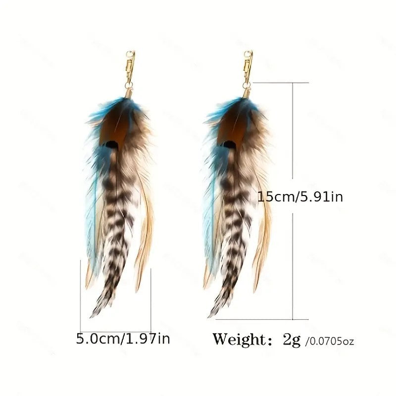Pendientes Colgantes de Borlas de Plumas de Colores Boho Vintage