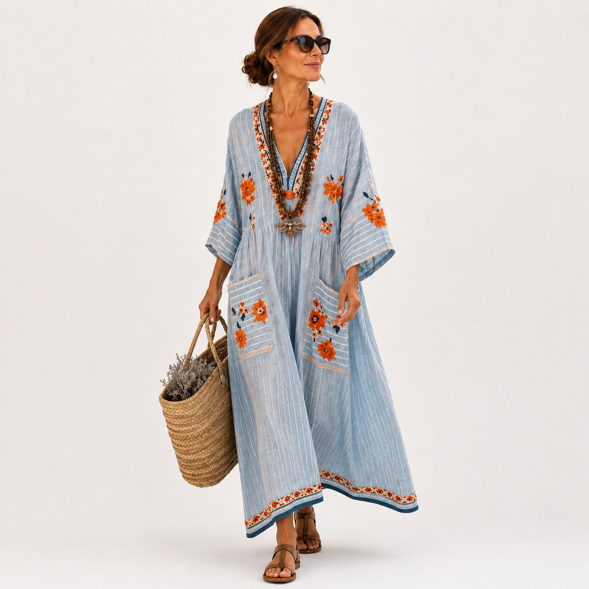 Caftán Marina Azul Bordado - OSMARA Fashion