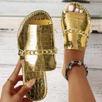 Sandalias Planas de Playa con Detalles de Cadena