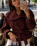 Chaqueta abrochada con cinturón Audrey efecto ante y cuello tipo embudo