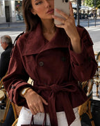 Chaqueta abrochada con cinturón Audrey efecto ante y cuello tipo embudo