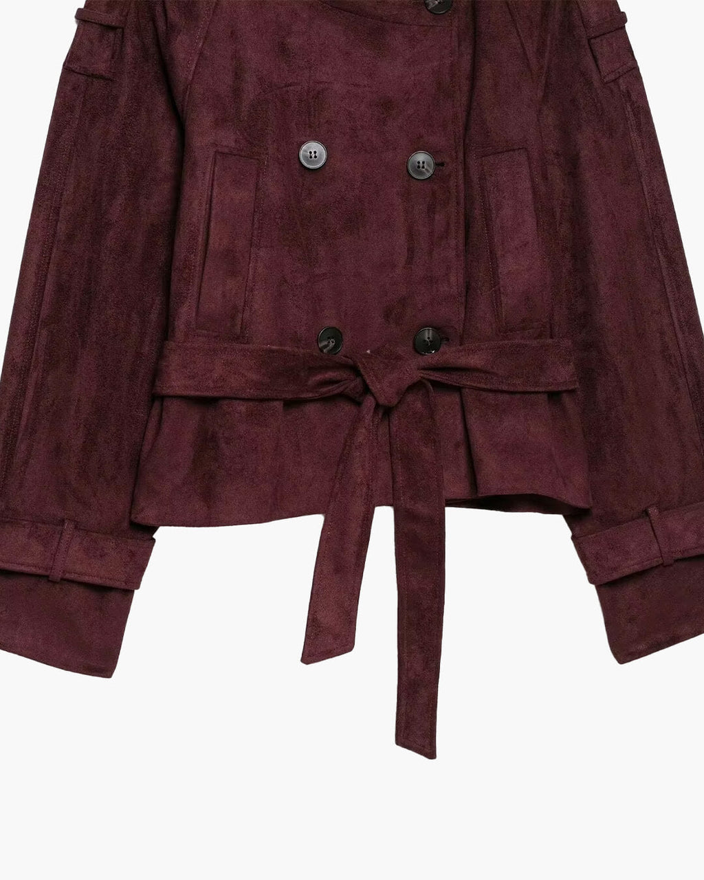Chaqueta abrochada con cinturón Audrey efecto ante y cuello tipo embudo