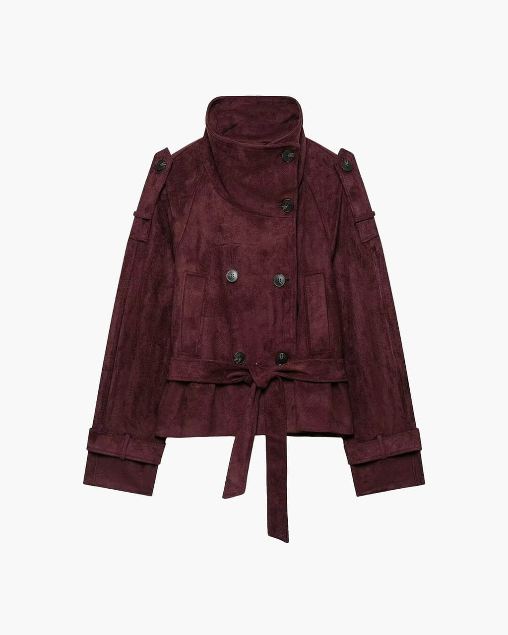 Chaqueta abrochada con cinturón Audrey efecto ante y cuello tipo embudo