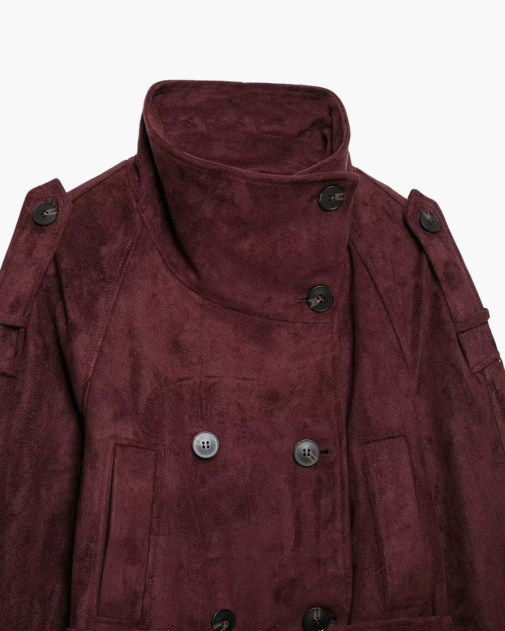 Chaqueta abrochada con cinturón Audrey efecto ante y cuello tipo embudo
