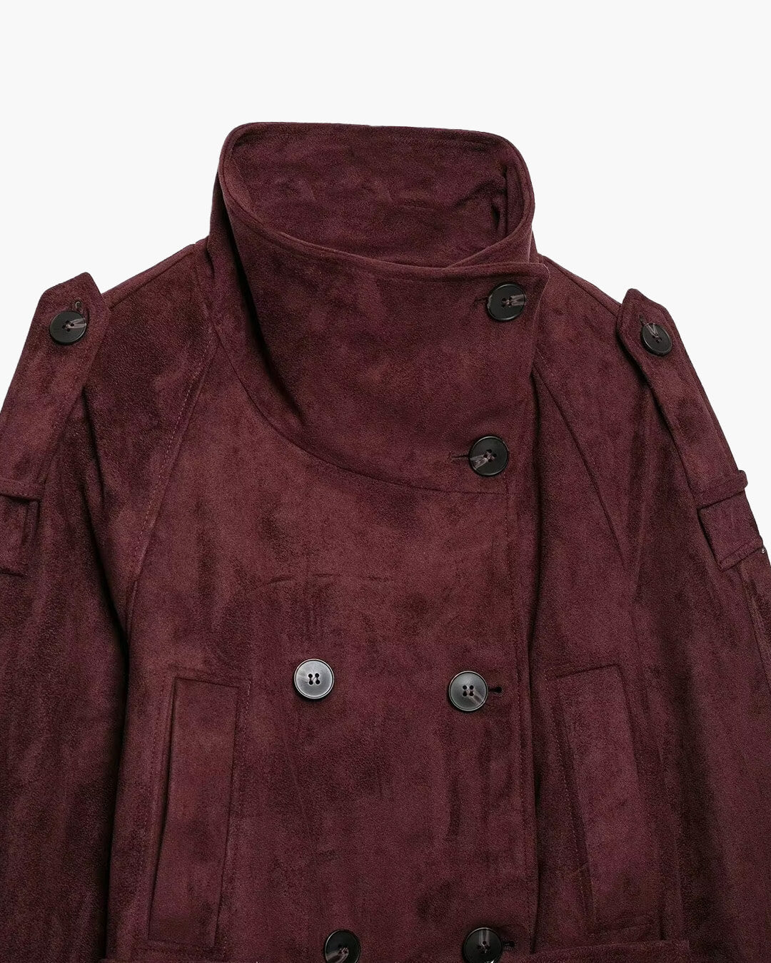 Chaqueta abrochada con cinturón Audrey efecto ante y cuello tipo embudo