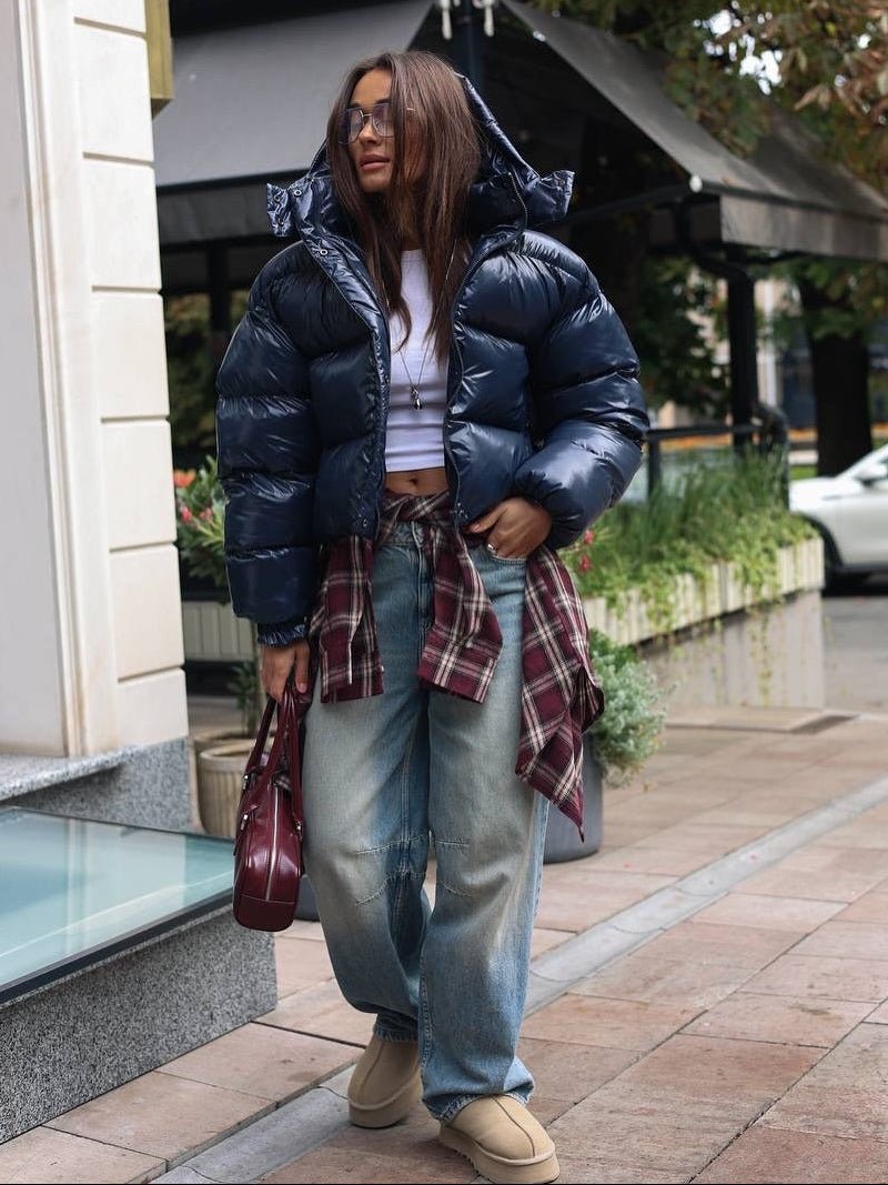 Chaqueta acolchada Gina con capucha y acabado brillante