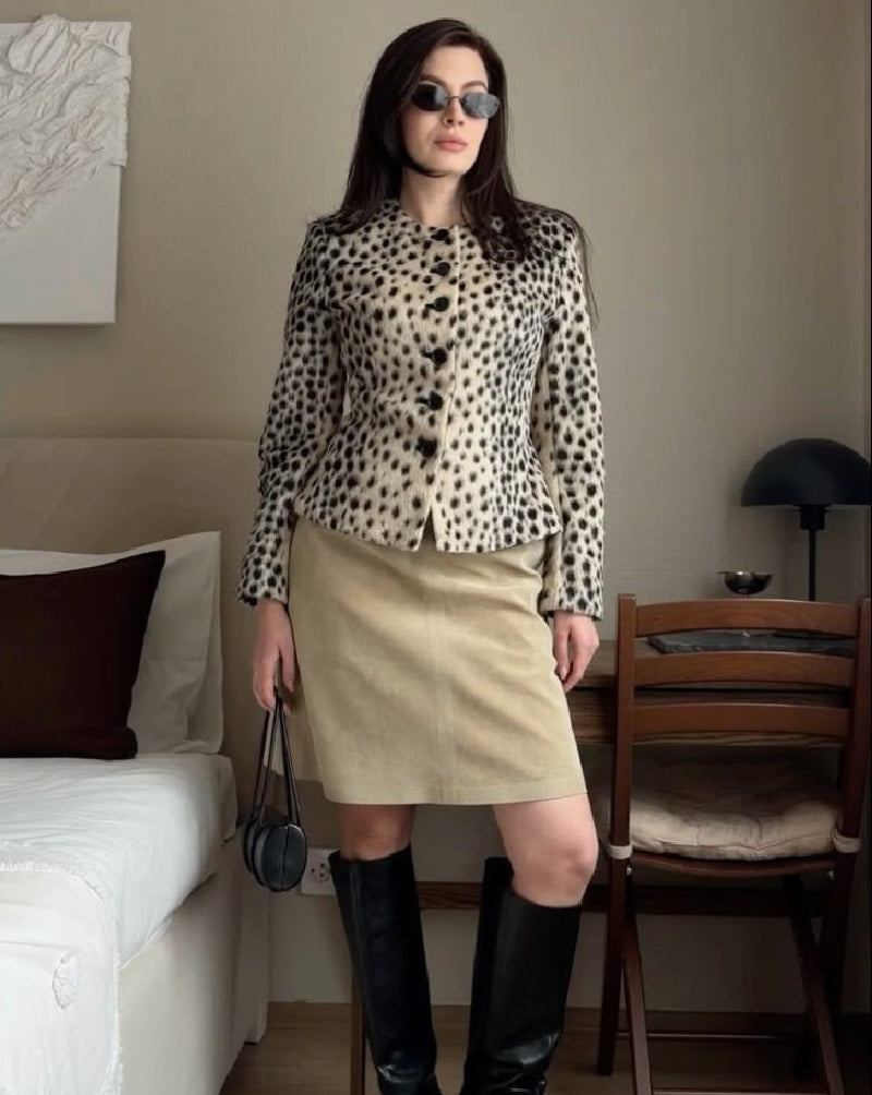 Chaqueta corta Lily con estampado de leopardo y pelo sintético