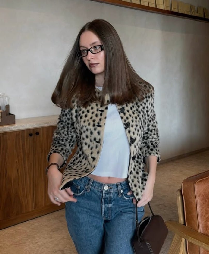 Chaqueta corta Lily con estampado de leopardo y pelo sintético