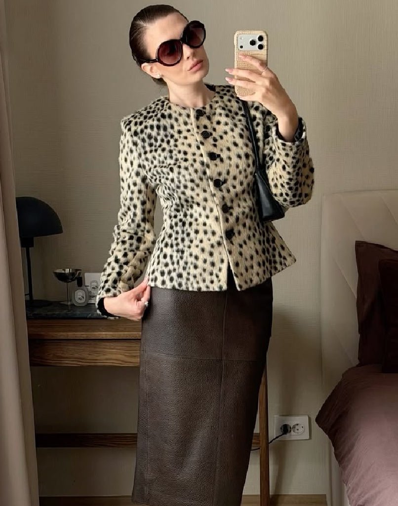 Chaqueta corta Lily con estampado de leopardo y pelo sintético