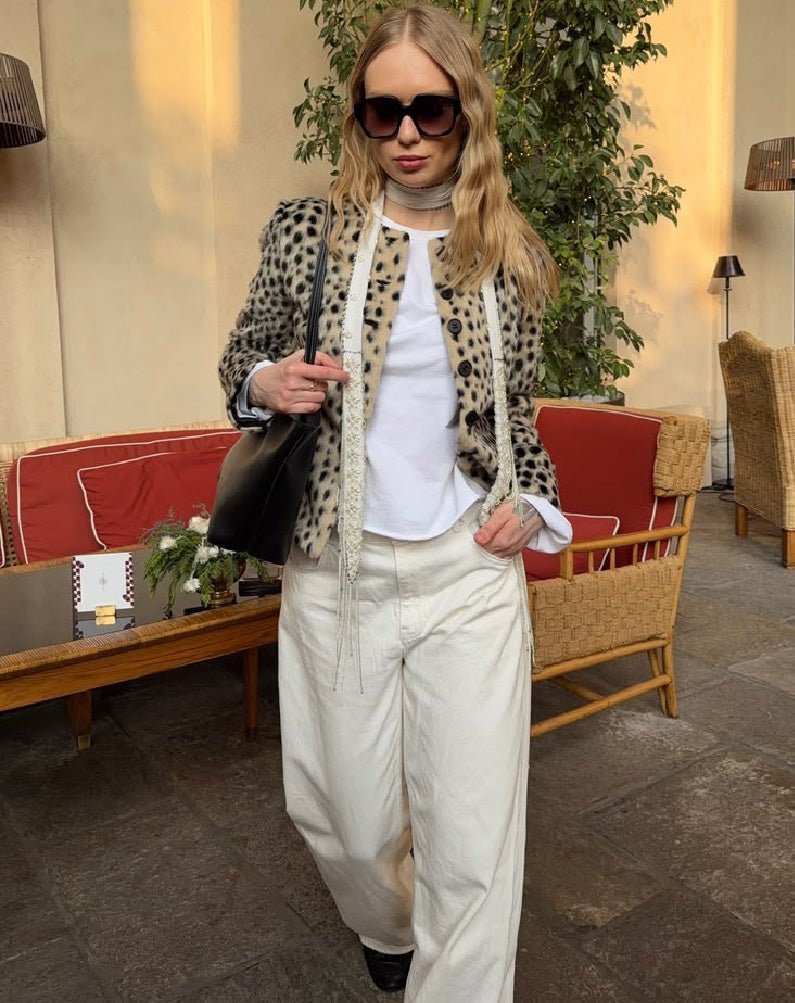 Chaqueta corta Lily con estampado de leopardo y pelo sintético