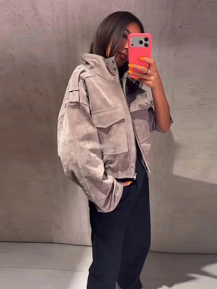 Chaqueta Evelyn de Antelina Sintética Corta