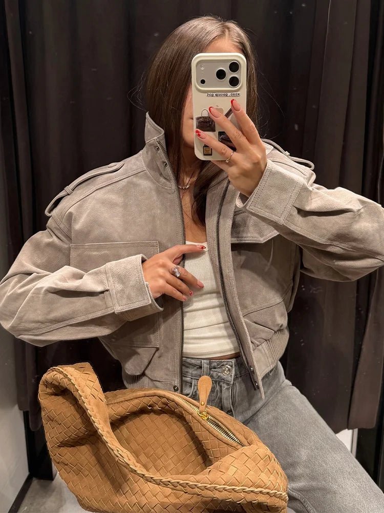 Chaqueta Evelyn de Antelina Sintética Corta