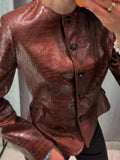 Chaqueta Sandra en cuero sintético con grabado cocodrilo