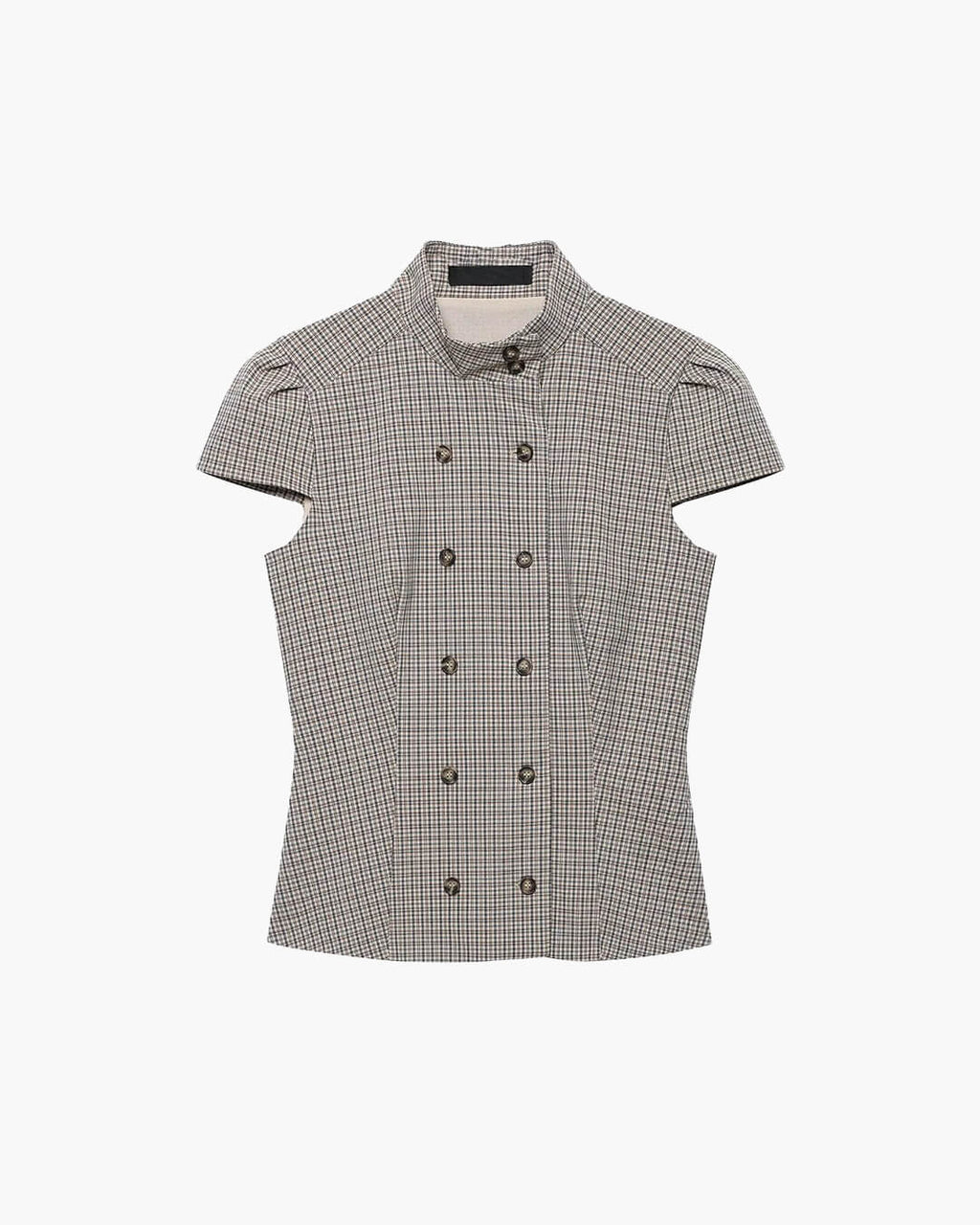 Claudia Blusa Ajustada con Cuello Alto a Cuadros