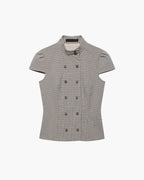 Claudia Blusa Ajustada con Cuello Alto a Cuadros