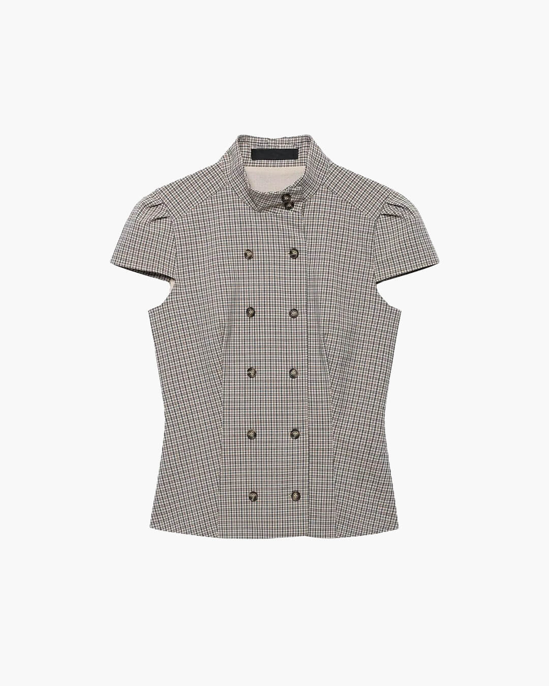 Claudia Blusa Ajustada con Cuello Alto a Cuadros