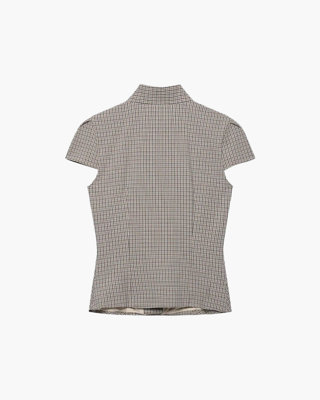 Claudia Blusa Ajustada con Cuello Alto a Cuadros
