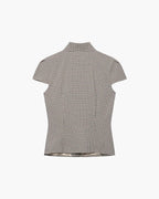 Claudia Blusa Ajustada con Cuello Alto a Cuadros