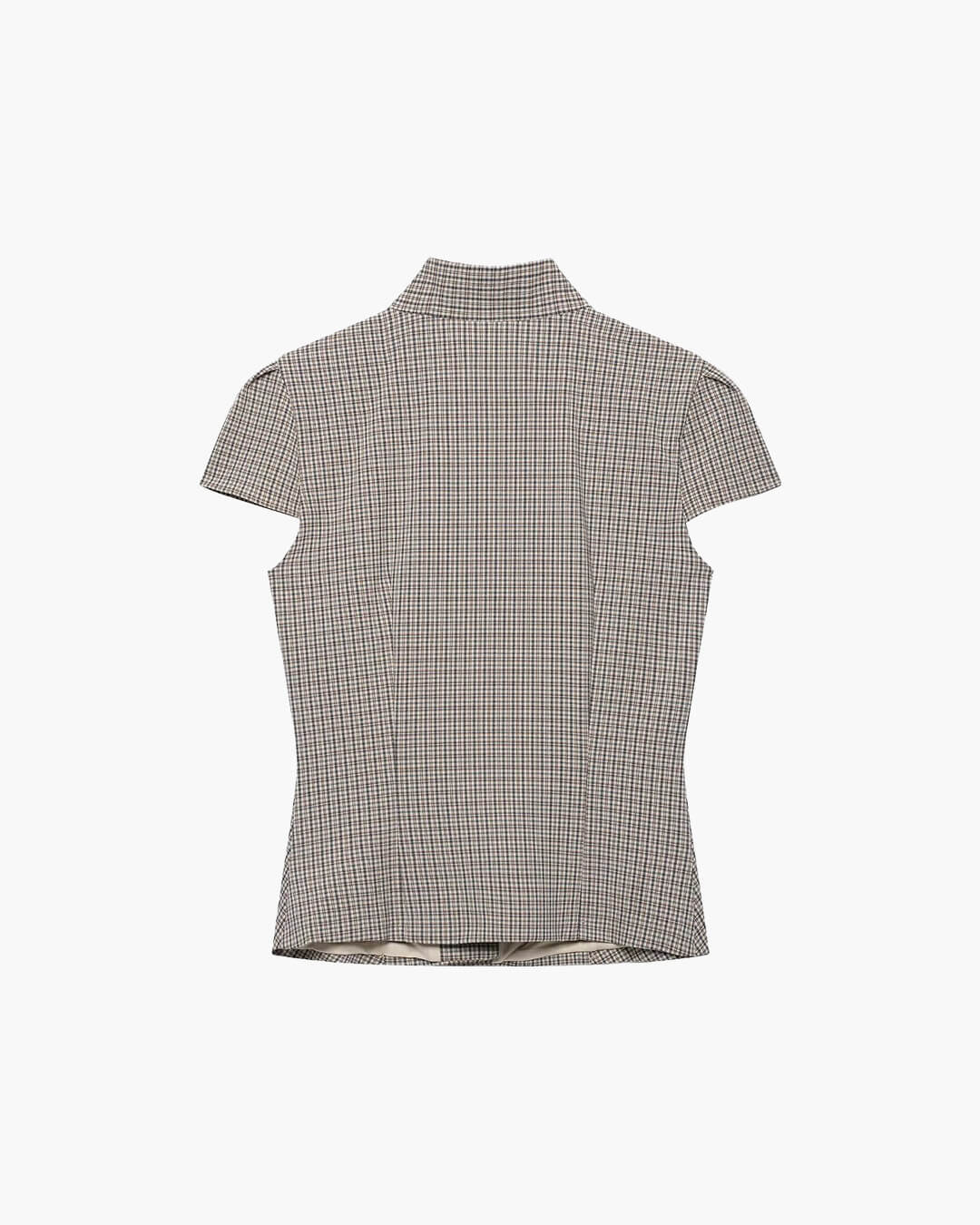 Claudia Blusa Ajustada con Cuello Alto a Cuadros