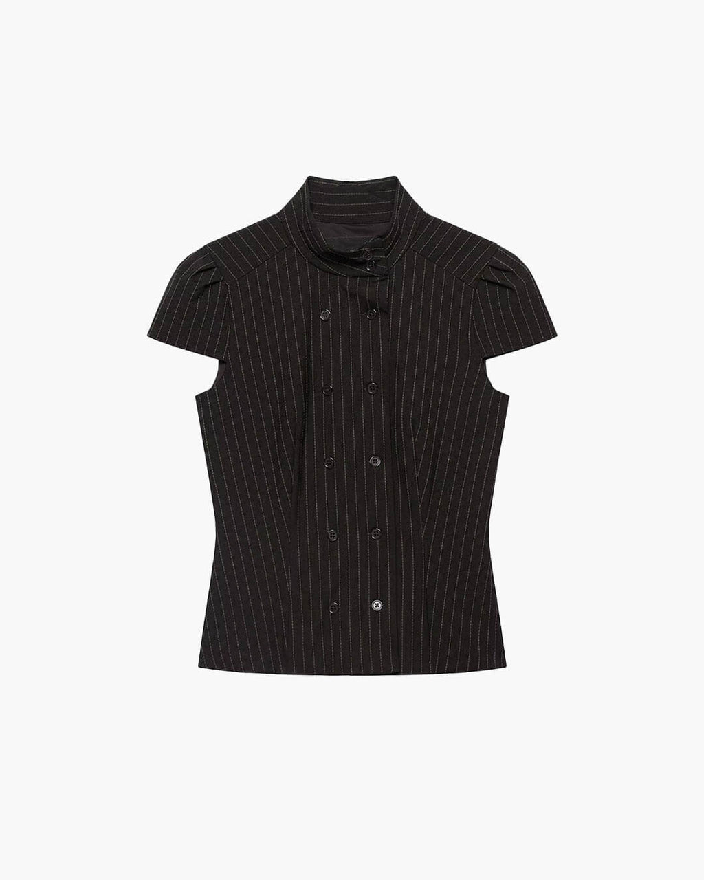 Claudia Blusa Ajustada con Cuello Alto a Cuadros