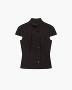 Claudia Blusa Ajustada con Cuello Alto a Cuadros