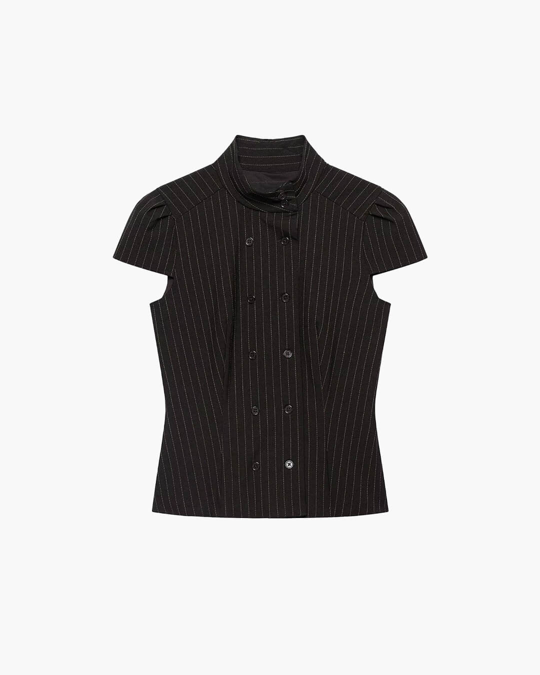 Claudia Blusa Ajustada con Cuello Alto a Cuadros