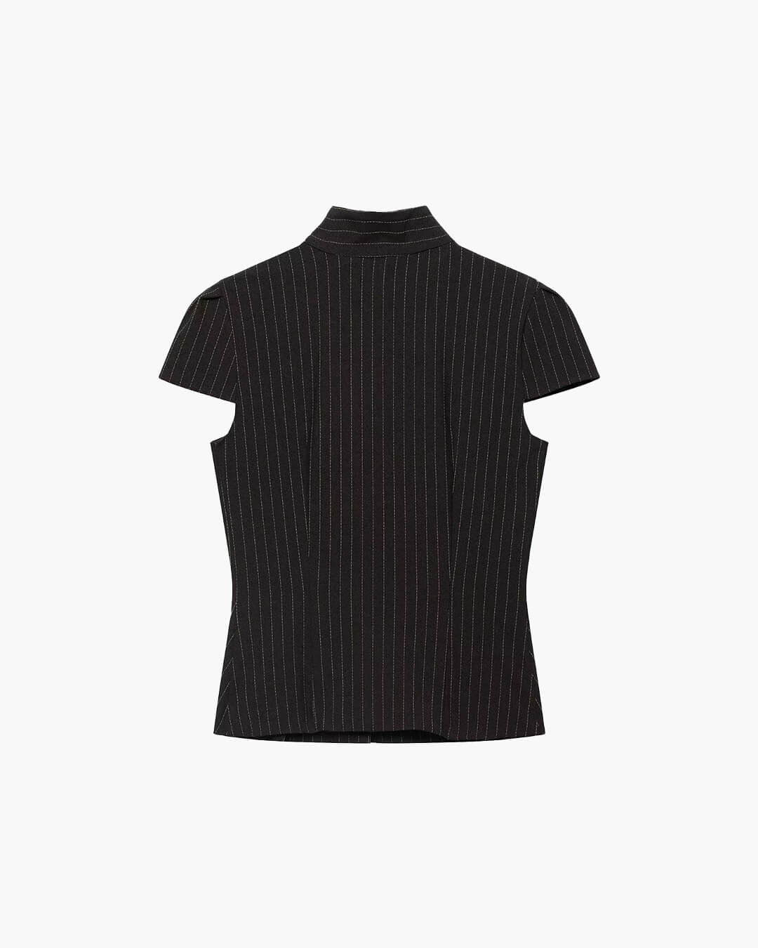 Claudia Blusa Ajustada con Cuello Alto a Cuadros