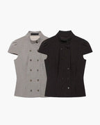 Claudia Blusa Ajustada con Cuello Alto a Cuadros