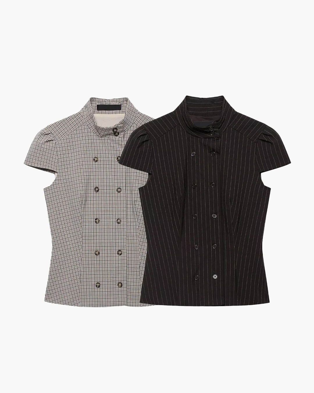 Claudia Blusa Ajustada con Cuello Alto a Cuadros