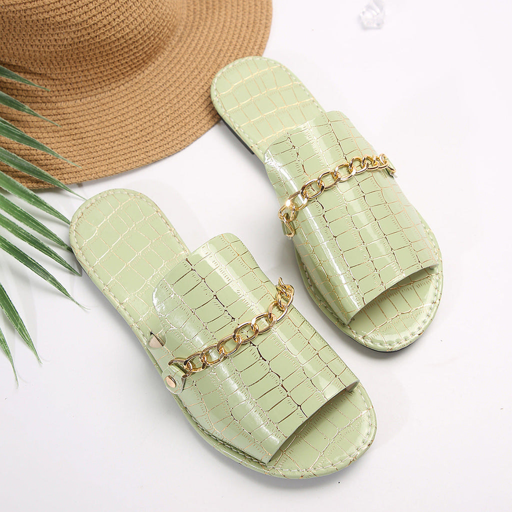 Sandalias Planas de Playa con Detalles de Cadena