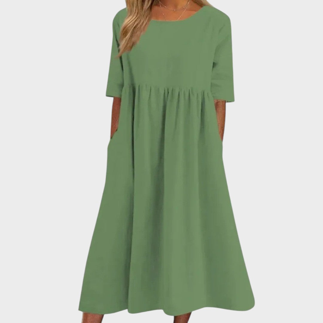 Lucia | Round neck cotton dress with waist detail