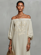 Constanza | Off-the-Shoulder Maxi Dress with Delicate Embroidery