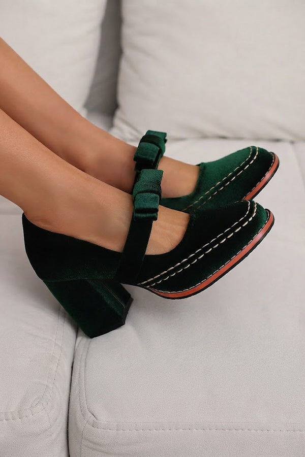 Zapatos de Tacón de Puntera Cuadrada con Lazo