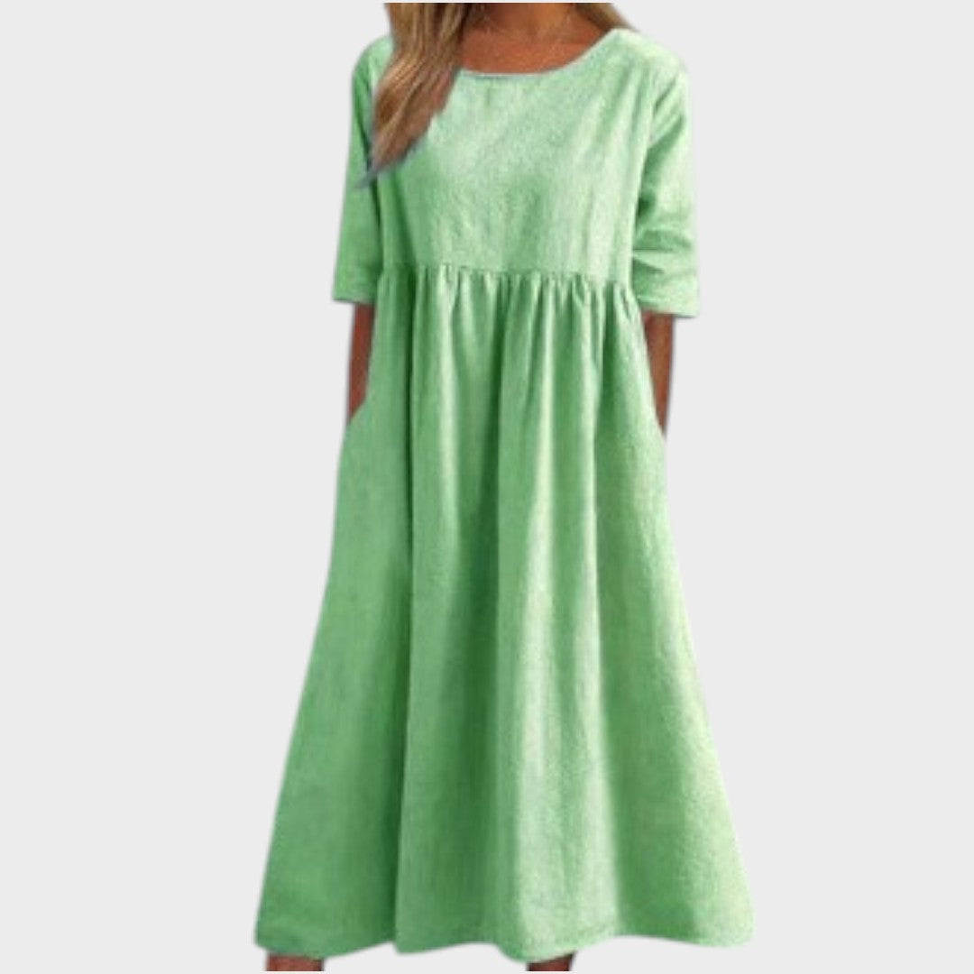 Lucia | Round neck cotton dress with waist detail