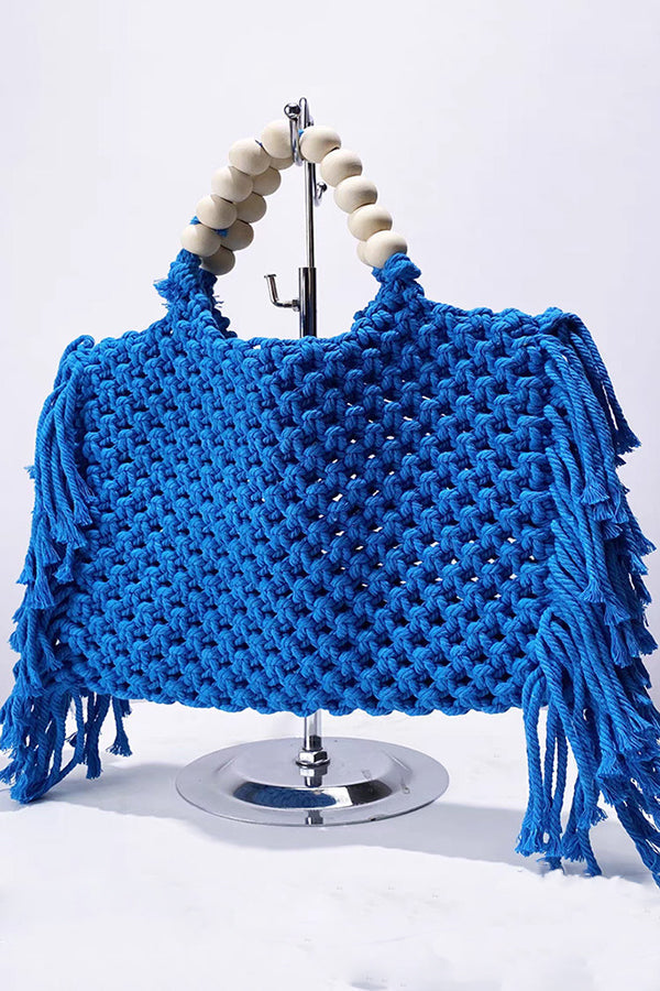 Bolso Tote Tejido Abierto con Borlas
