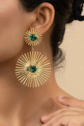 Pendientes de Metal con Línea de Brillantes Verde Esmeralda