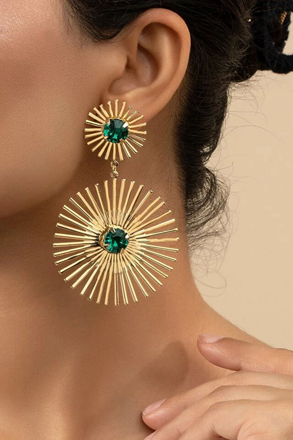 Pendientes de Metal con Línea de Brillantes Verde Esmeralda