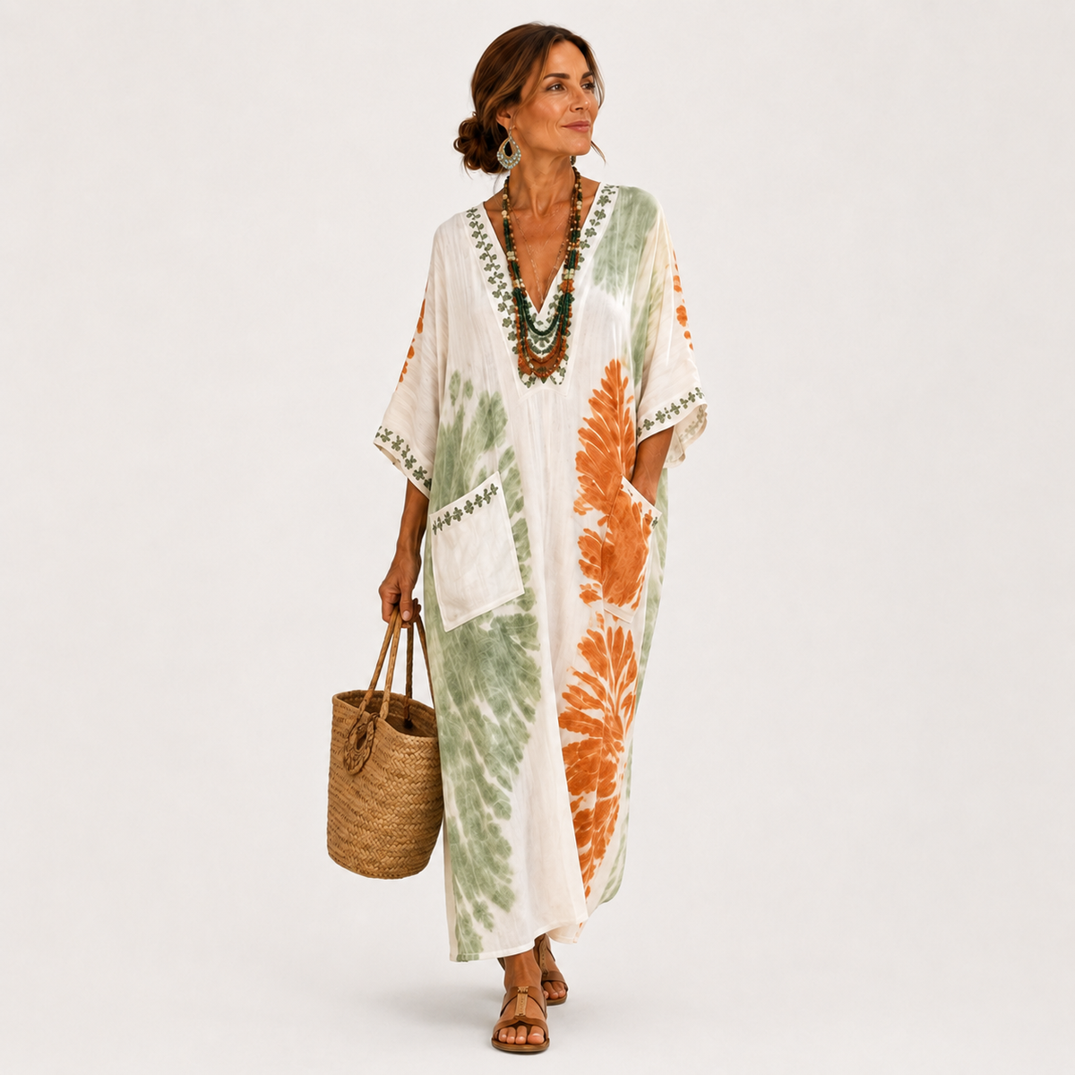 Caftán Mariam Tie-Dye Verde - OSMARA Fashion