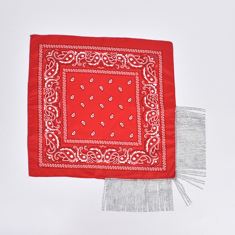 Pañuelo Cuadrado Británico Retro con Borlas y Rombos