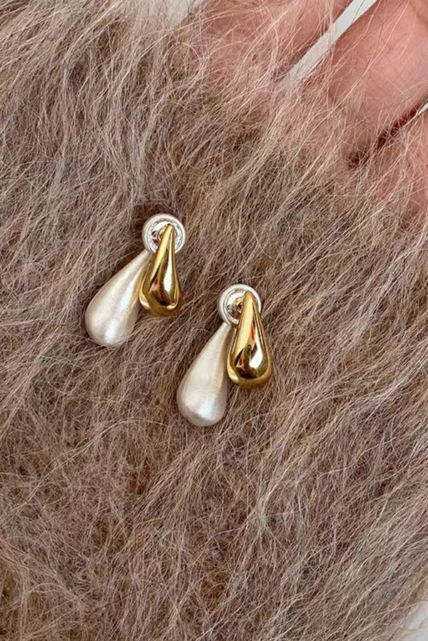Pendientes de Botón en Forma de Lágrima Bicolor Estilo Francés
