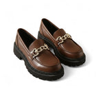 Fany - Mocasín de Cuña para Mujer Mate Cadena Dorada Elegante