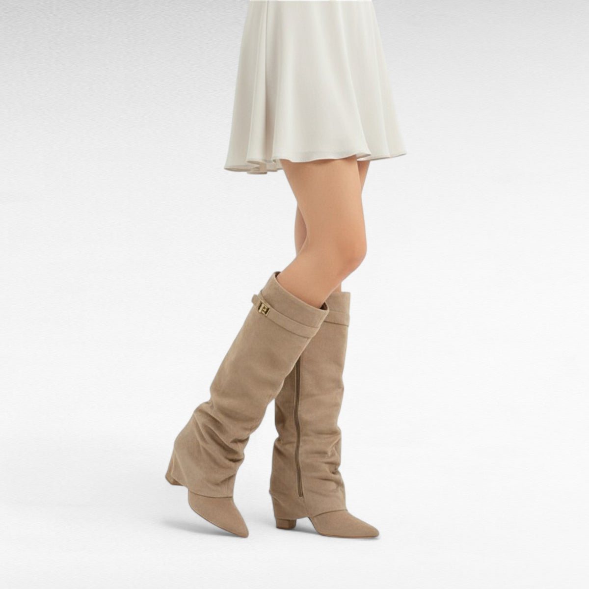 Uria - Bota Slouch Alta Mujer de Ante Efecto Plisado