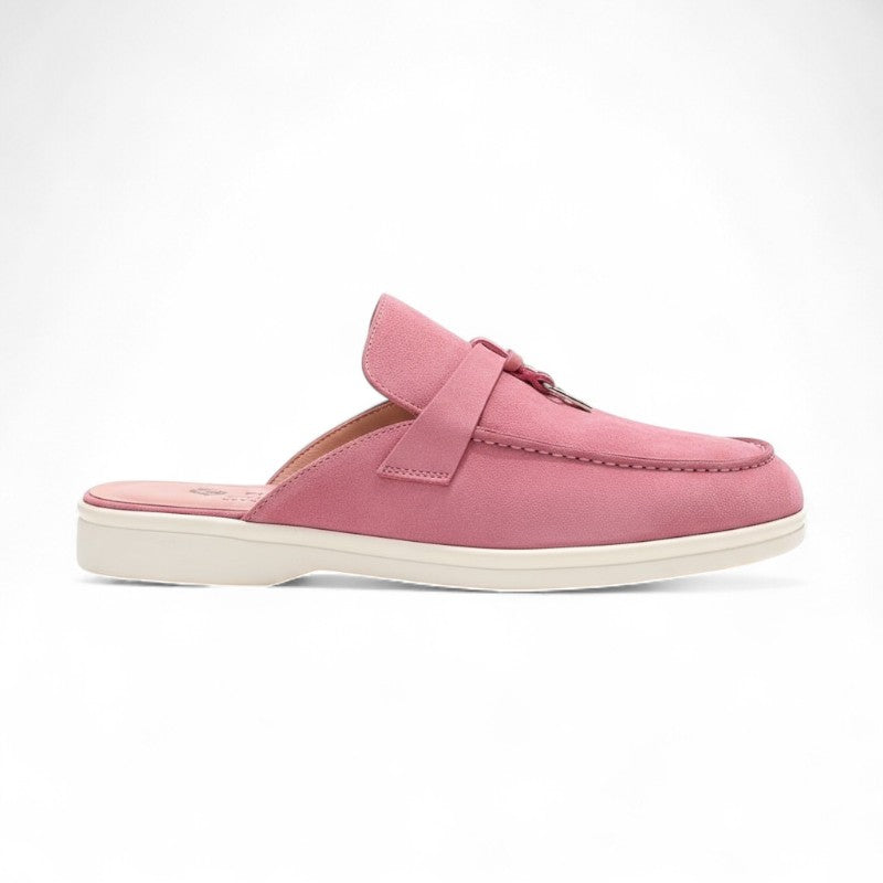 Sofia - Mocasín Mujer Ante Zueco Plana Elegante de Detalle Metálico