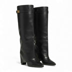 KAEL - Botas Slouch Negras Mujer Piel con Hebilla Dorada