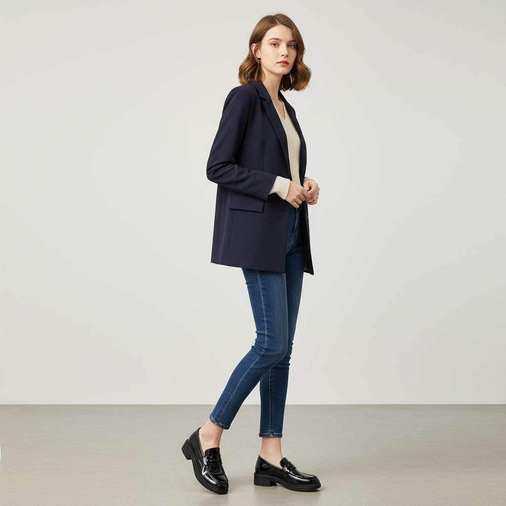 Cady - Mocasín Mujer de Piel de Charol Negro de Acabado Brillante Tacón Plano