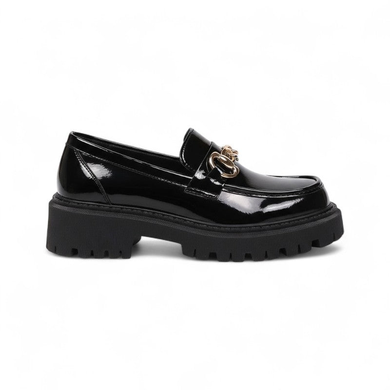 Fany - Mocasín Mujer de Charol Cadena Dorada Elegante Y Suela Gruesa de Tendencia